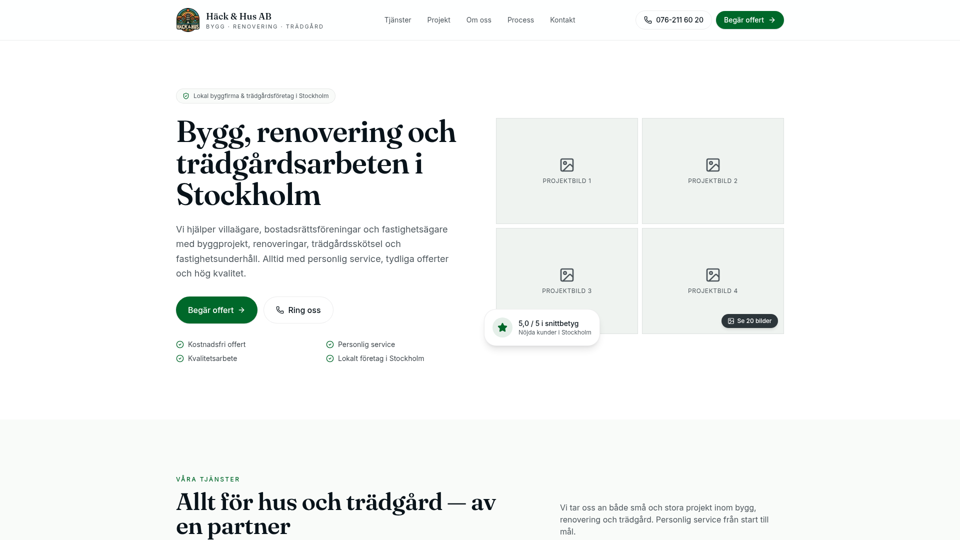 Häck & Hus AB – riktig kundsajt byggd av APDA Innovative